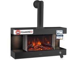 KAMINIO Elektrische haard LIZ met rookafvoerbuis - Elektrische wandhaard met verwarming, 3D-vlameffect, LED-sfeerverlichting, afstandsbediening - Zwart