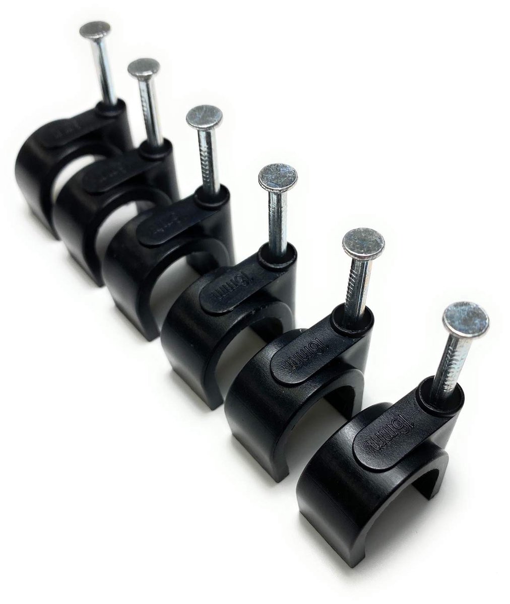 Pack of 100 Black Round Cable Clips with Nail Mounts Type K (16mm) - ShopVlot