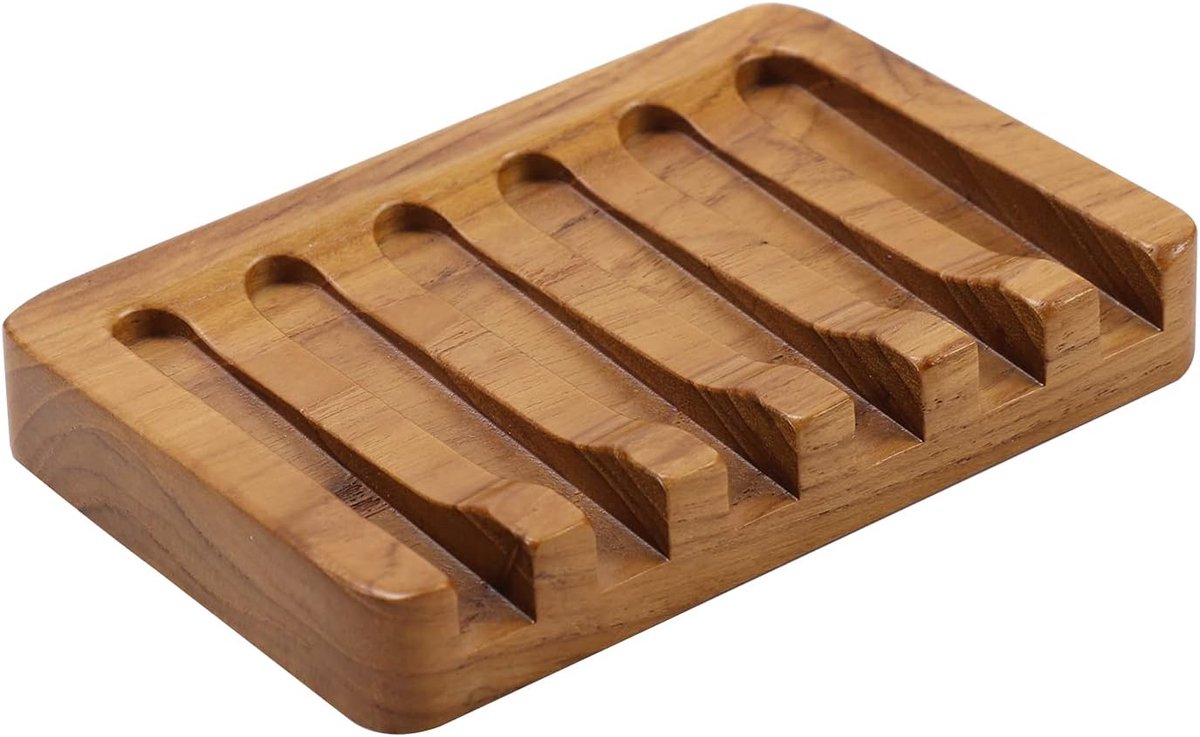 Trywise 2 Stuks Teakhouten Zeepbakjes - Schuin Zelfdrainerend Ontwerp - 12 x 7,8 x 1,9 cm - Voor Badkamer en Keuken