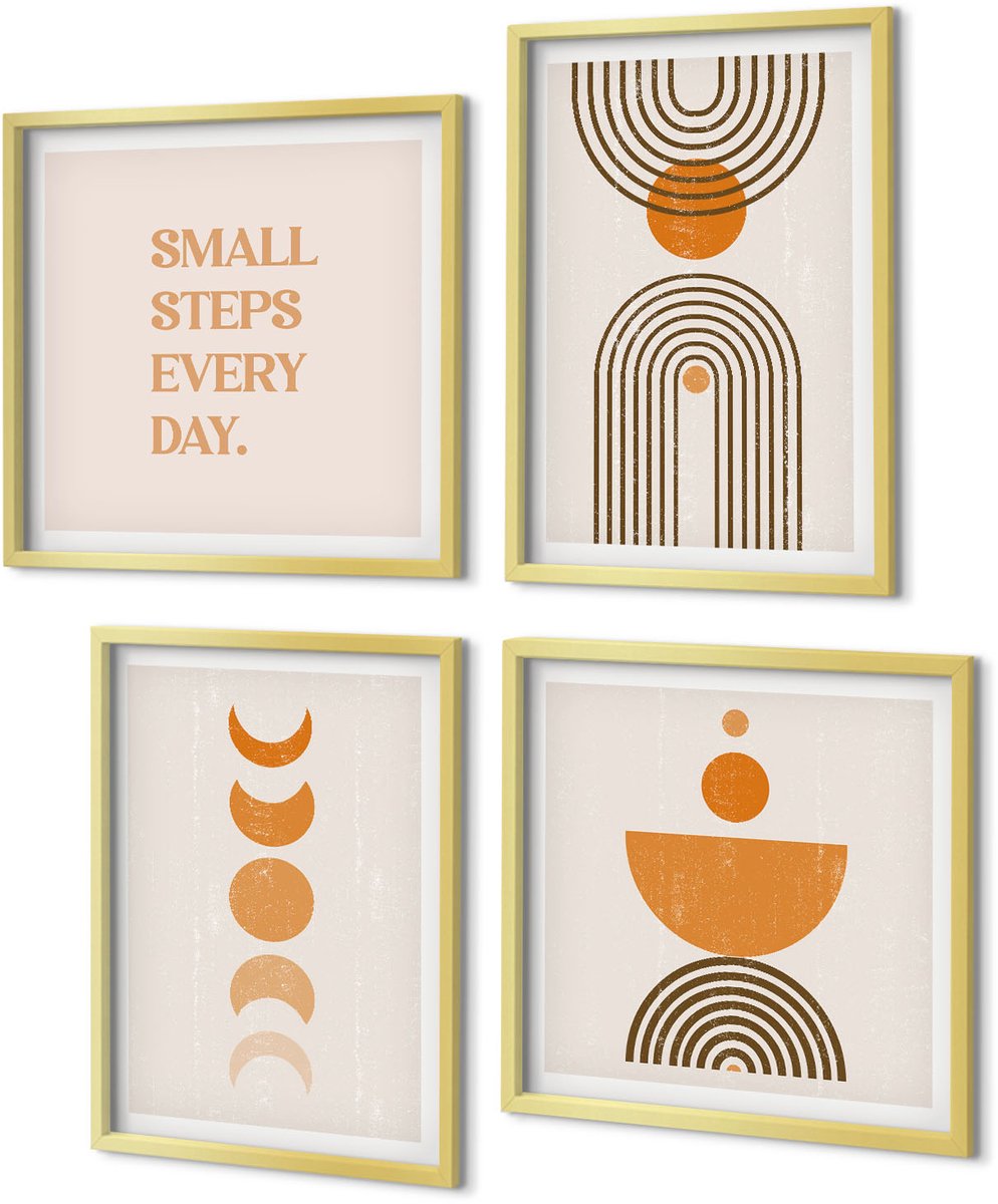 Coloray 4-Delige Schilderij Set - Minimalistische boho abstracte patronen en letters - 40 x 40 cm en 40 x 60 cm - Wanddecoratie - Moderne Interieurdecoratie - Woonkamer Decoratie