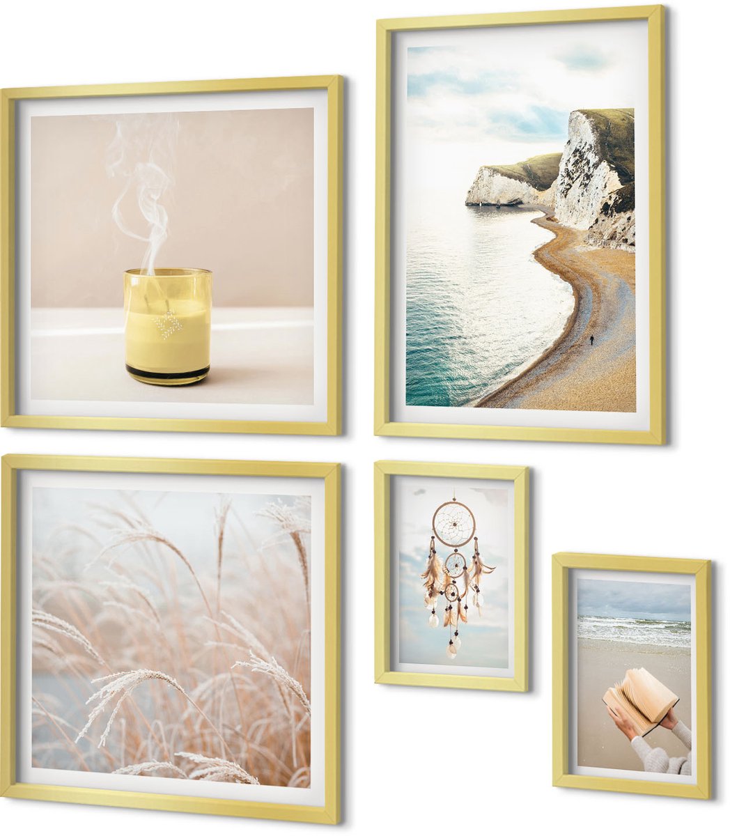 Coloray 5-Delige Schilderij Set - Ontspannende Natuurthema'S Met Boeken En Dromen - 50 x 50 cm, 20 x 30 cm En 40 x 60 cm - Stijlvolle Muurdecoratie - Slaapkamer - Woonkamer Decoratie