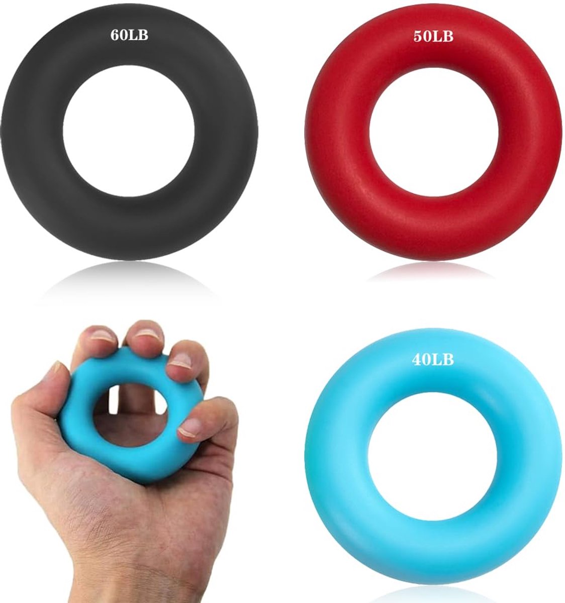 3 Stuks Ring Handgreep Trainer, 60LB/50LB/40LB (Rood, Blauw, Zwart)