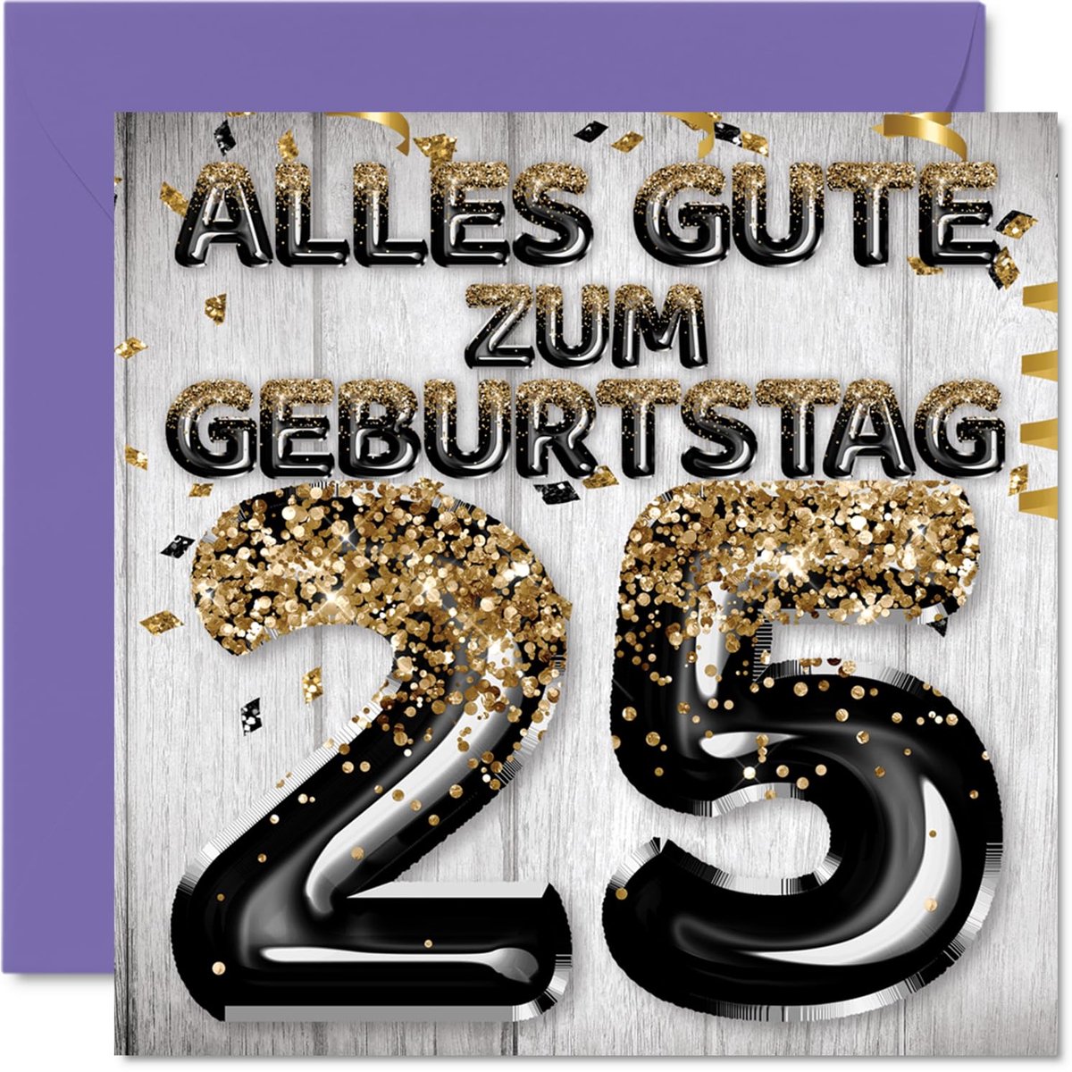 25e verjaardagskaart voor mannen - zwart-gouden glitterballonnen - ShopVlot