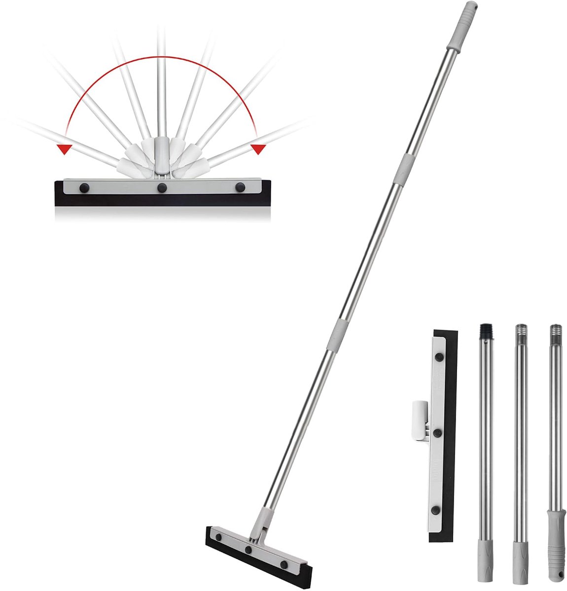 Famanu – Vloerwisser van 35 cm, natte kamer vloerwisser met 3-delige roestvrijstalen verlengstang, vervangbaar schuimrubberen mes, ideaal voor badkamer, keuken en tapijt