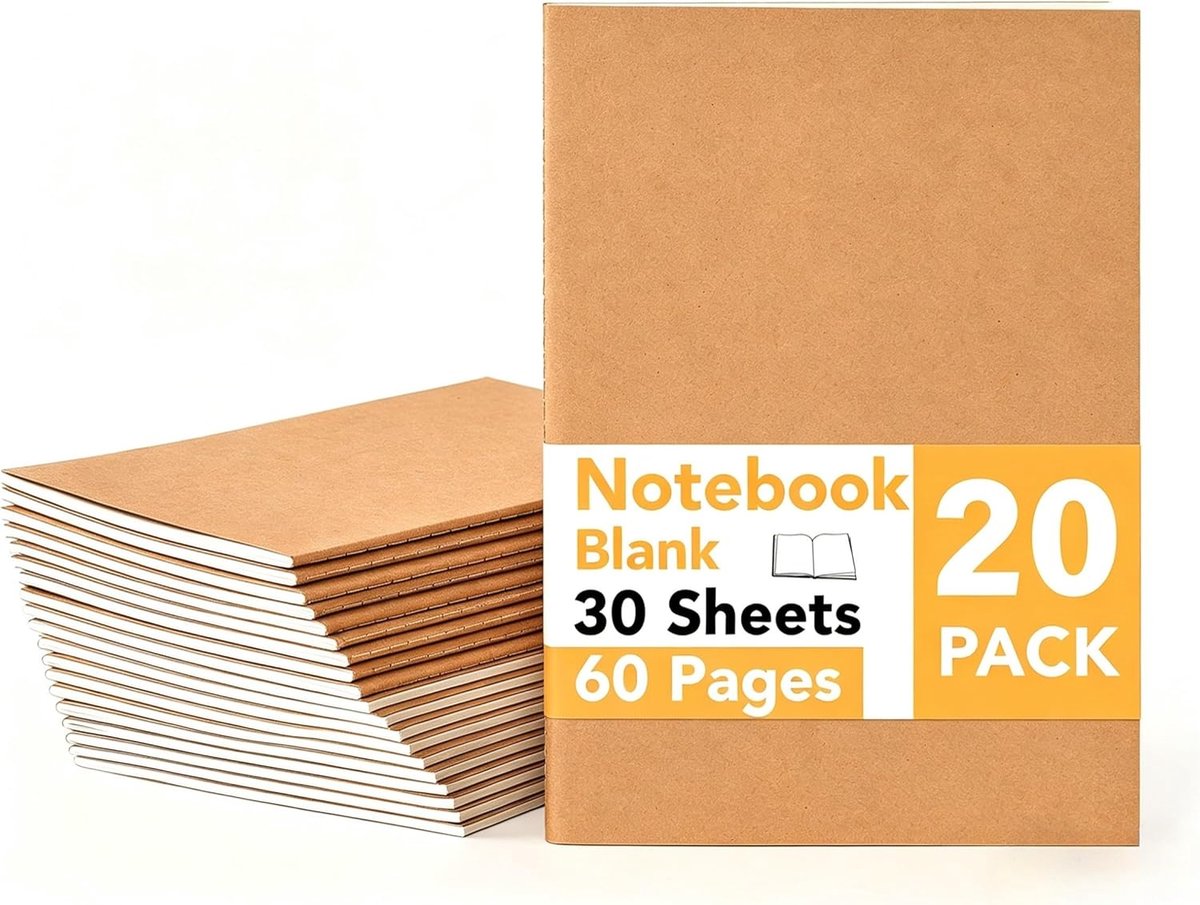 A5 Notebook 20 Stuks - Kraft Papier - 60 Pagina's - Ideaal voor School en Kantoor - ShopVlot