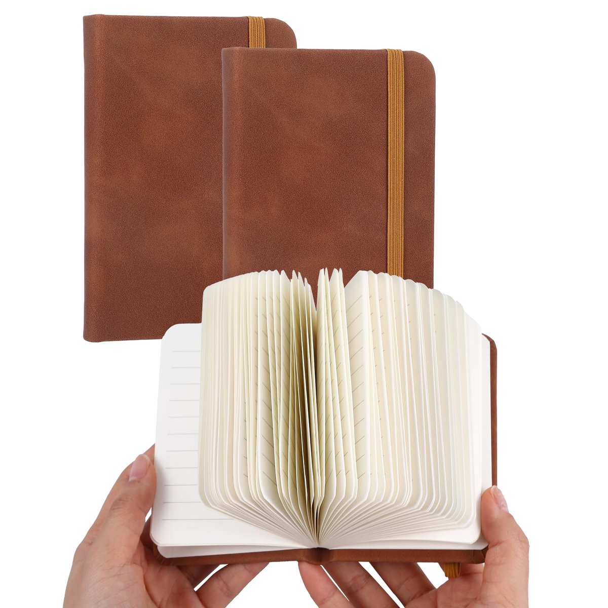 GooDengFull 3 stuks A7 lederen notitieboek klein notebook pocketboek klein gelinieerde paperback mini met elastiek - ShopVlot