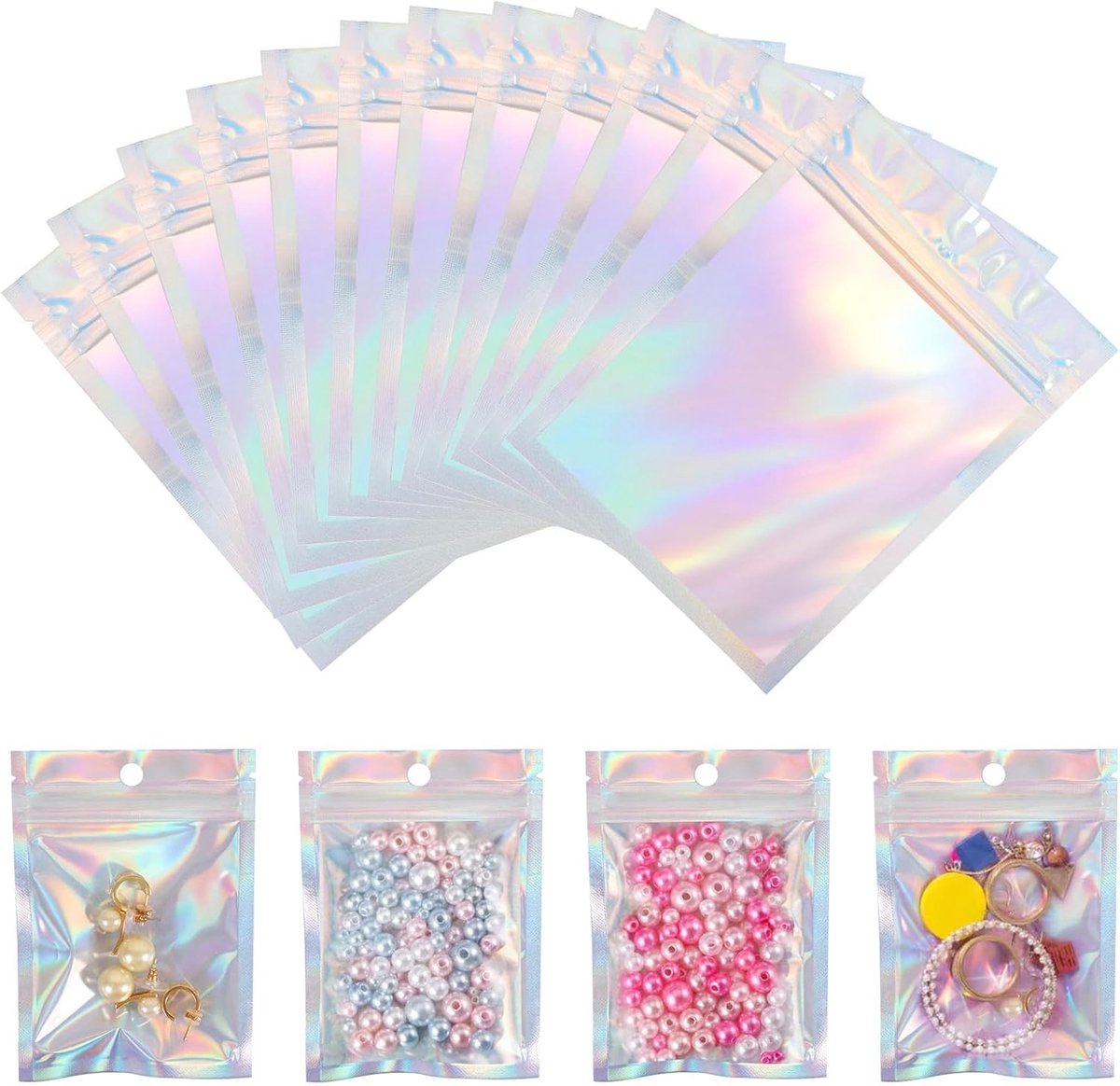 Hersluitbare zakjes zipsluiting - Holografisch - 9 x 12 cm - Mylar Aluminiumfolie - Voor het Bewaren van Sieraden en Snacks