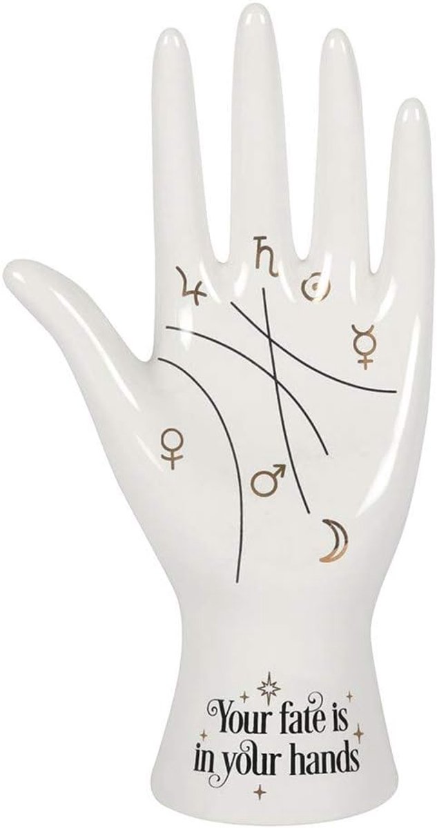 Something Different FT_53730 Palmistry Hand Ornament Ceramics - 1pc. 225g, White/Gold - ShopVlot