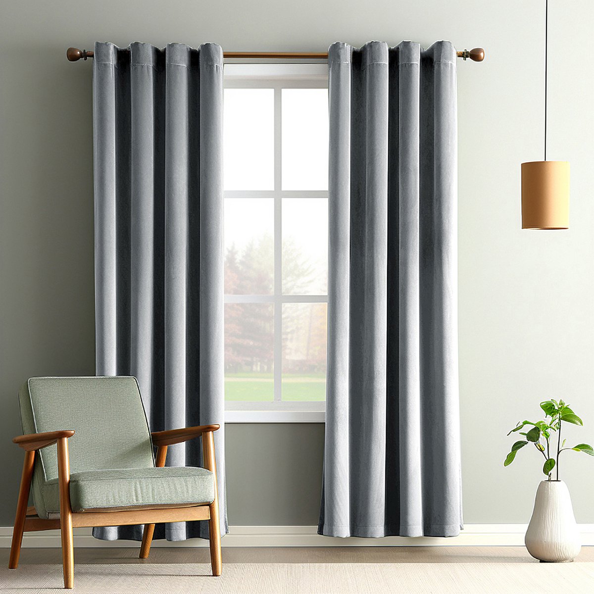 MUPOO verduisterende fluwelen gordijnen set van 2, 132 x 274 cm per paneel, grijs polyester met grijze voering, 260 g/m² thermisch isolerend met 8 cm drie-in-één kop voor gordijnroede, achterlussen of haken
