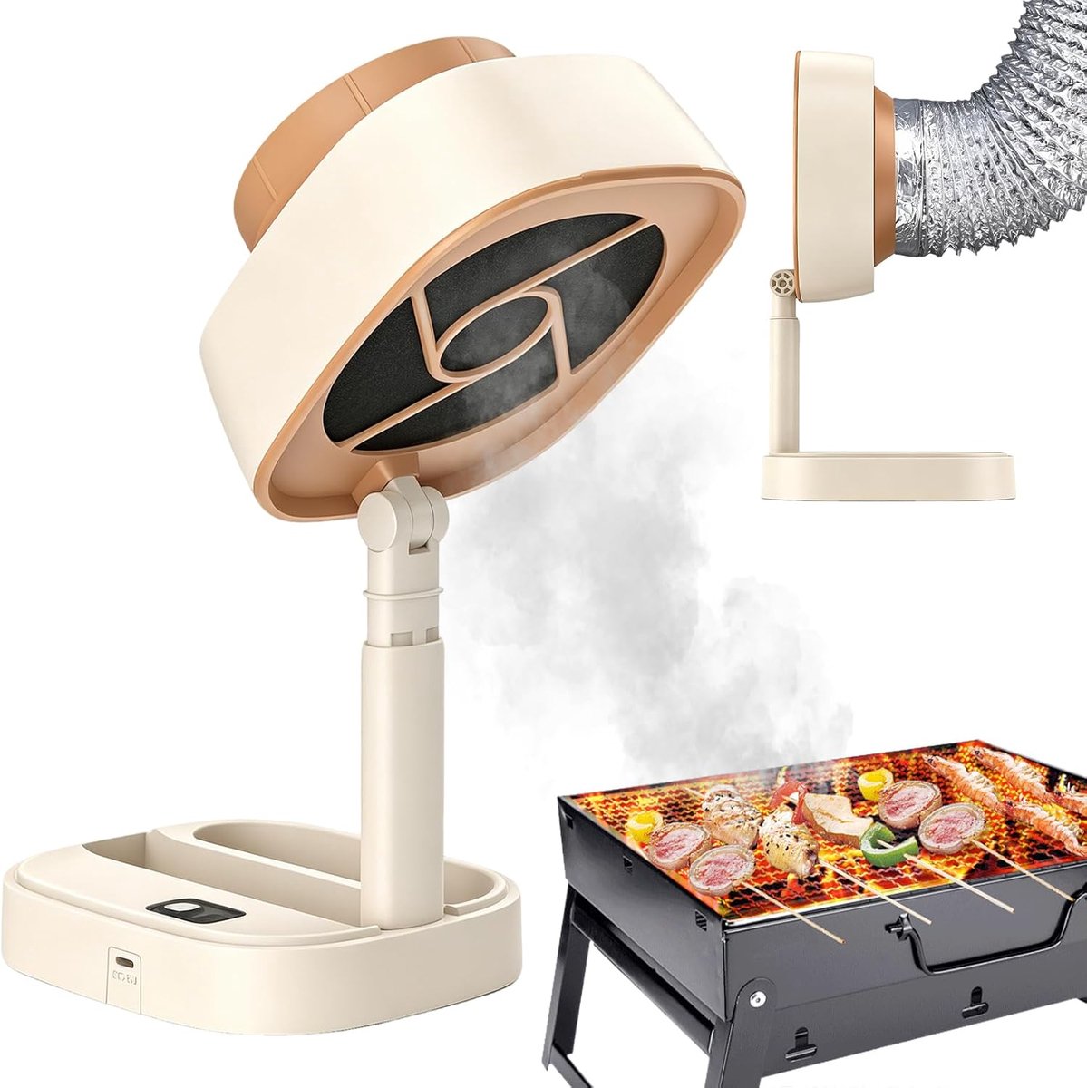 KZQ Opvouwbare desktop afzuigkap met 5 instelbare snelheden - Laag geluidsniveau met afvoerpijp - Geschikt voor appartementen studentenkamers camper en indoor BBQ - Kaki