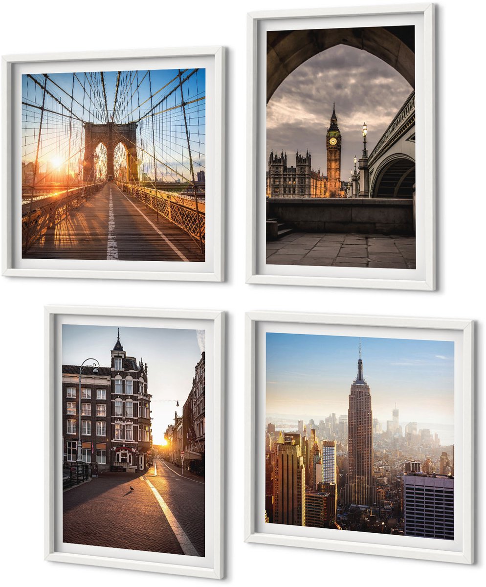 Coloray 4-Delige Schilderij Set - Een Serie Foto'S Met Stadseten En Een Uitzicht Op Londen. - 40 x 40 En 40 x 60 - Wanddecoratie - Moderne Interieurdecoratie