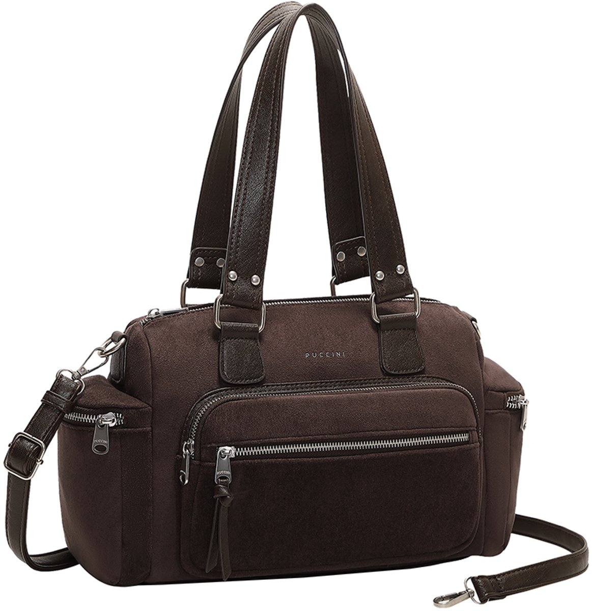 Puccini Goldie Medium Schoudertas Dames - Imitatiesuede - Bruin