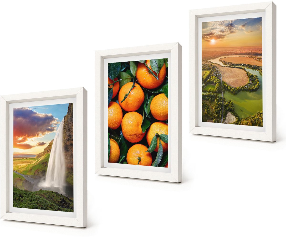 Coloray 3-Delige Schilderij Set - Waterval Bergen Sinaasappels Italiaans Landschap Zonsondergang - 20x30 - Moderne Wanddecoratie - Woonkamer - Decoratieve Schilderijen