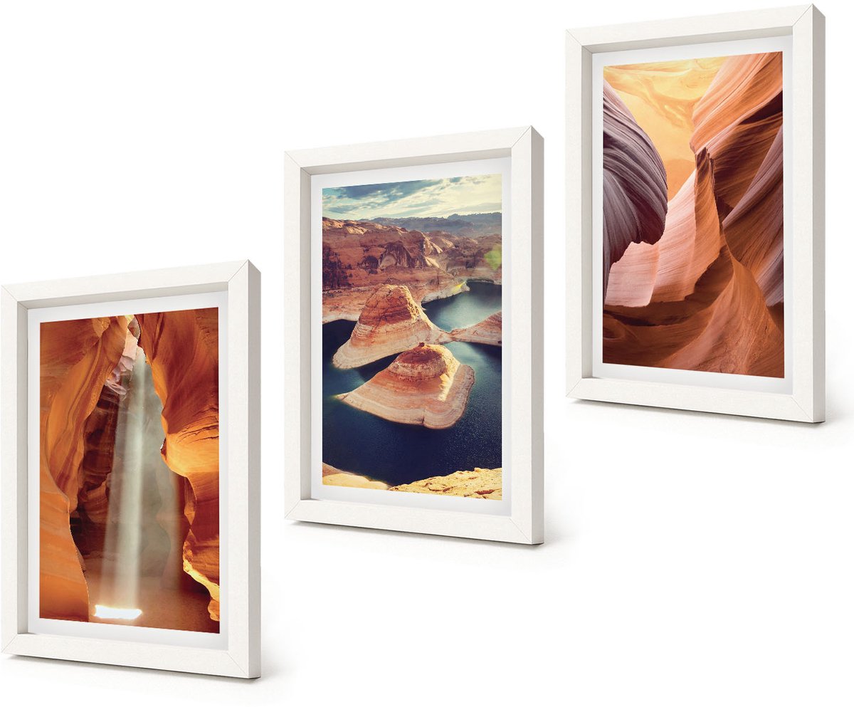 Coloray 3-Delige Schilderij Set - Waterval in de kloof Rotsformaties in de canyon - 20x30 - Muurdecoratie - Decoratieve Schilderijen - Wohnzimmer - Moderne Wanddecoratie