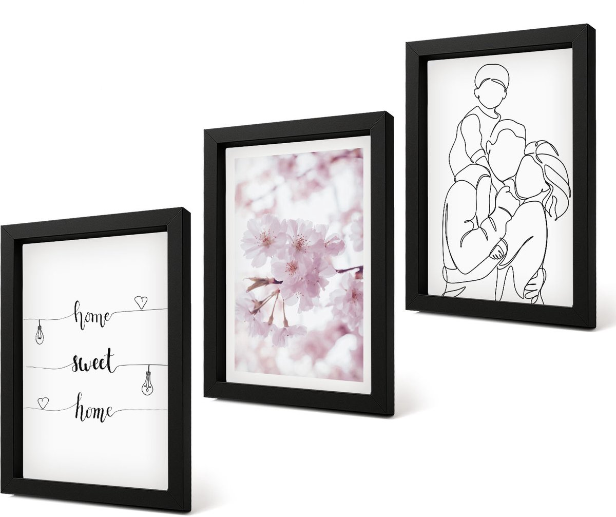 Coloray 4-Delige Schilderij Set - Bloemen en familie in minimalistisch design. - 20 x 30 cm - Wanddecoratie - Muurdecoratie - Woonkamer - Interieur Decoratie