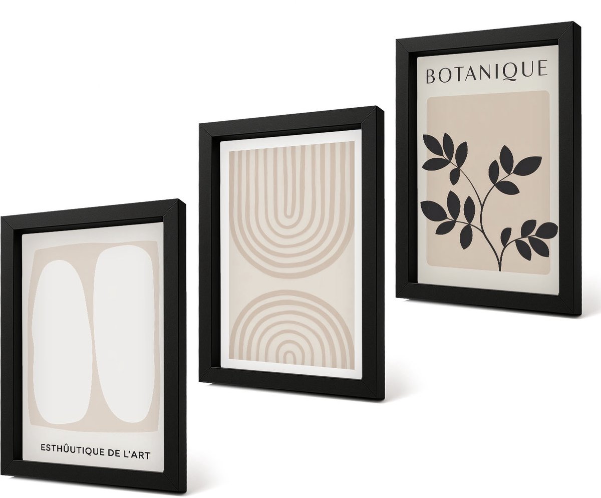 Coloray 4-Delige Schilderij Set - Boho Delicate Posters Abstracte Plantenmotieven - 20 x 30 cm - Wanddecoratie - Schilderijen Set - Kantoor - Decoratieve Schilderijen