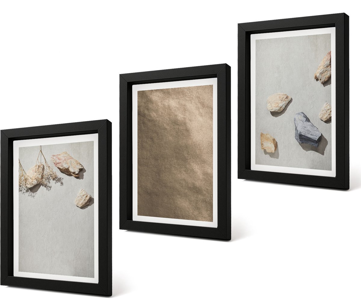 Coloray 4-Delige Schilderij Set - Strandstenen, natuurlijke structuren - 20 x 30 cm - Muurdecoratie - Decoratieve Schilderijen - Wohnzimmer - Interieur Decoratie