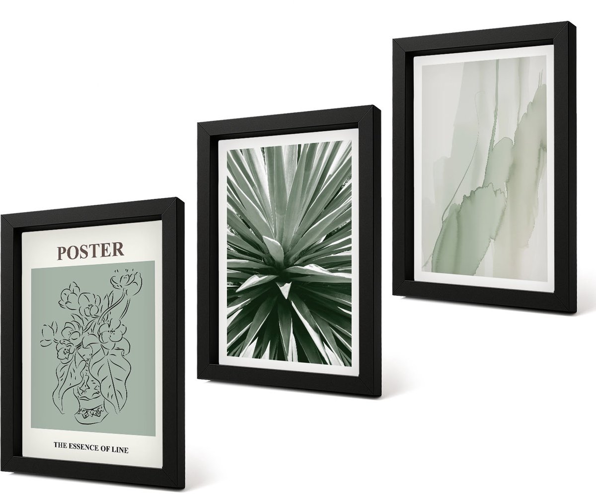 Coloray 4-Delige Schilderij Set - Plantenpatronen in tinten groen en beige - 20 x 30 cm - Muurdecoratie - Wanddecoratie - Slaapkamer - Stijlvolle Muurdecoratie