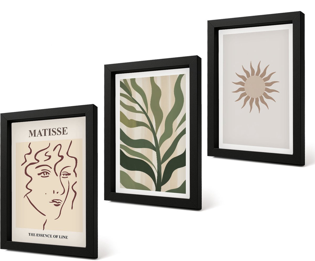 Coloray 4-Delige Schilderij Set - Abstracte plantpatronen en lijnen in gedempte kleuren. - 20 x 30 cm - Decoratieve Schilderijen - Wanddecoratie - Hal - Woonkamer Decoratie
