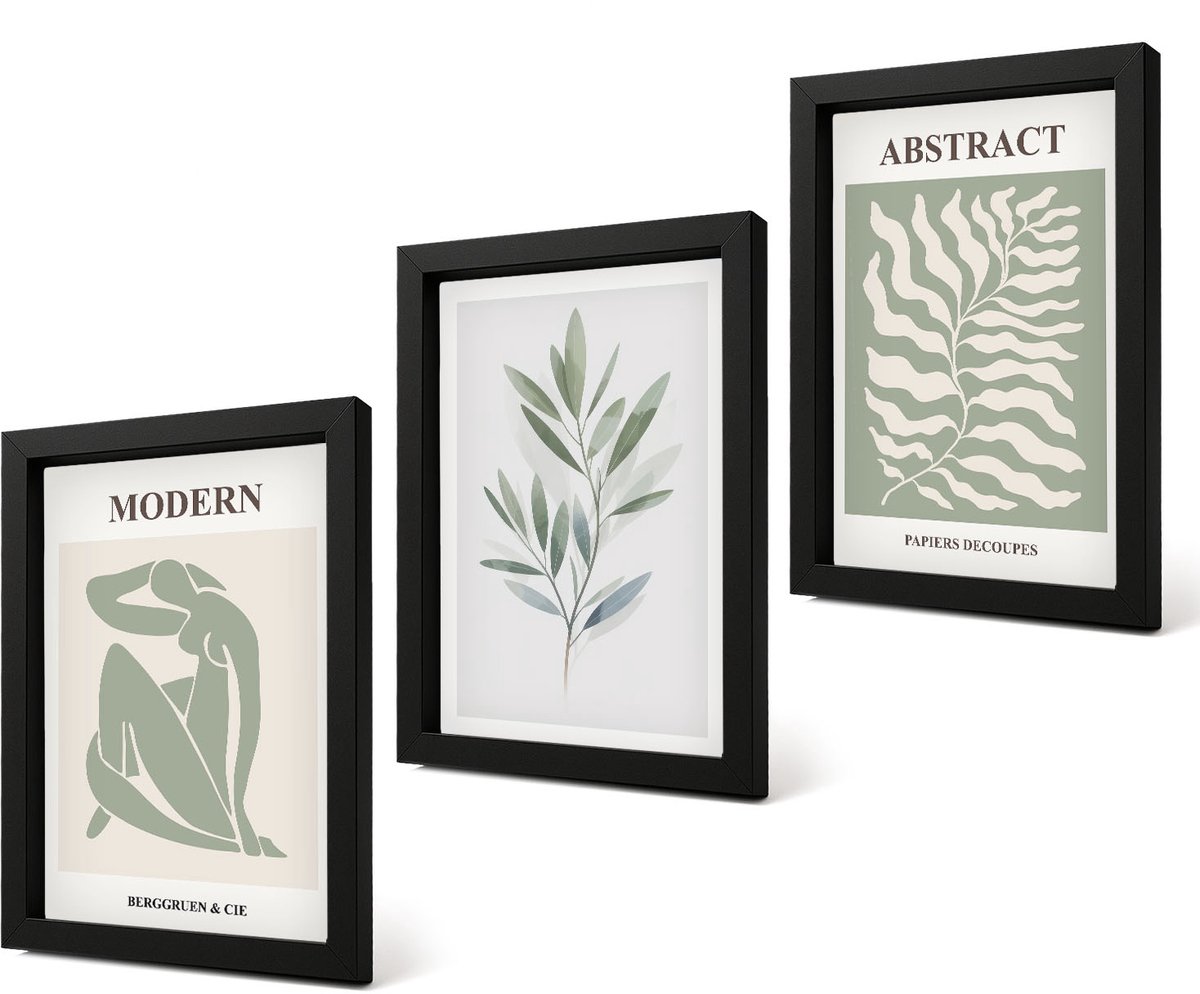 Coloray 4-Delige Schilderij Set - Matisse Design Aquarel Boho Planten - 20 x 30 cm - Muurdecoratie - Wanddecoratie - Hal - Stijlvolle Muurdecoratie