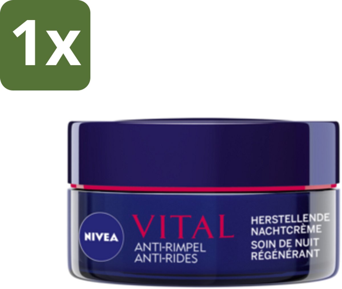 1 x NIVEA - Nachtcrème - VITAL Anti-Rimpel Herstellend - Voor rijpe huid - Met Vitamine F, Teunisbloemolie & Calcium - 50 ml - Anti-rimpel Crème - Nachtcrème Voor Rijpe Huid - Huidherstel Crème - Vitamine F Crème - Teunisbloemolie Crème