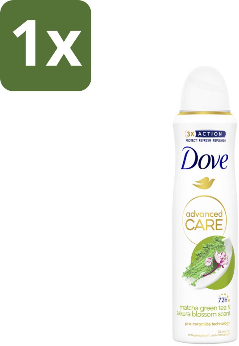 1 x Dove Deodorant Spray - Matcha & Sakura - 150 ml - Dove Deodorant Spray - Matcha & Sakura - Anti-Transpirant Spray - Zweetvermindering - Geur