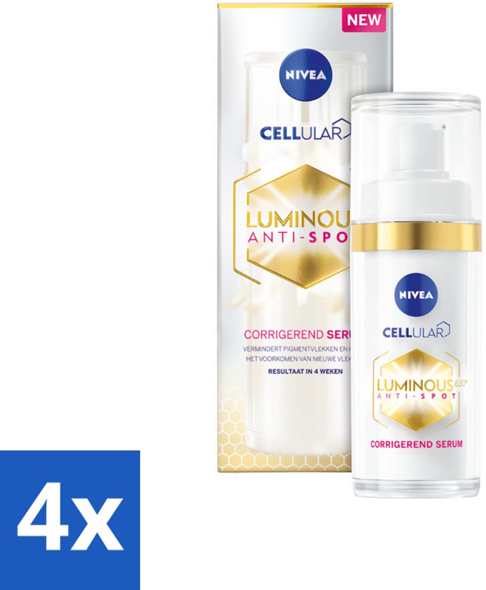 4 x NIVEA - Gezichtsserum - CELLular LUMINOUS630 Tegen Vlekken - Tegen pigmentvlekken - Voor alle huidtypen - Met Hyaluron & Vitamine E - 30 ml - Pigmentvlekken - Anti-aging - Serum - NIVEA - Huidverzorging