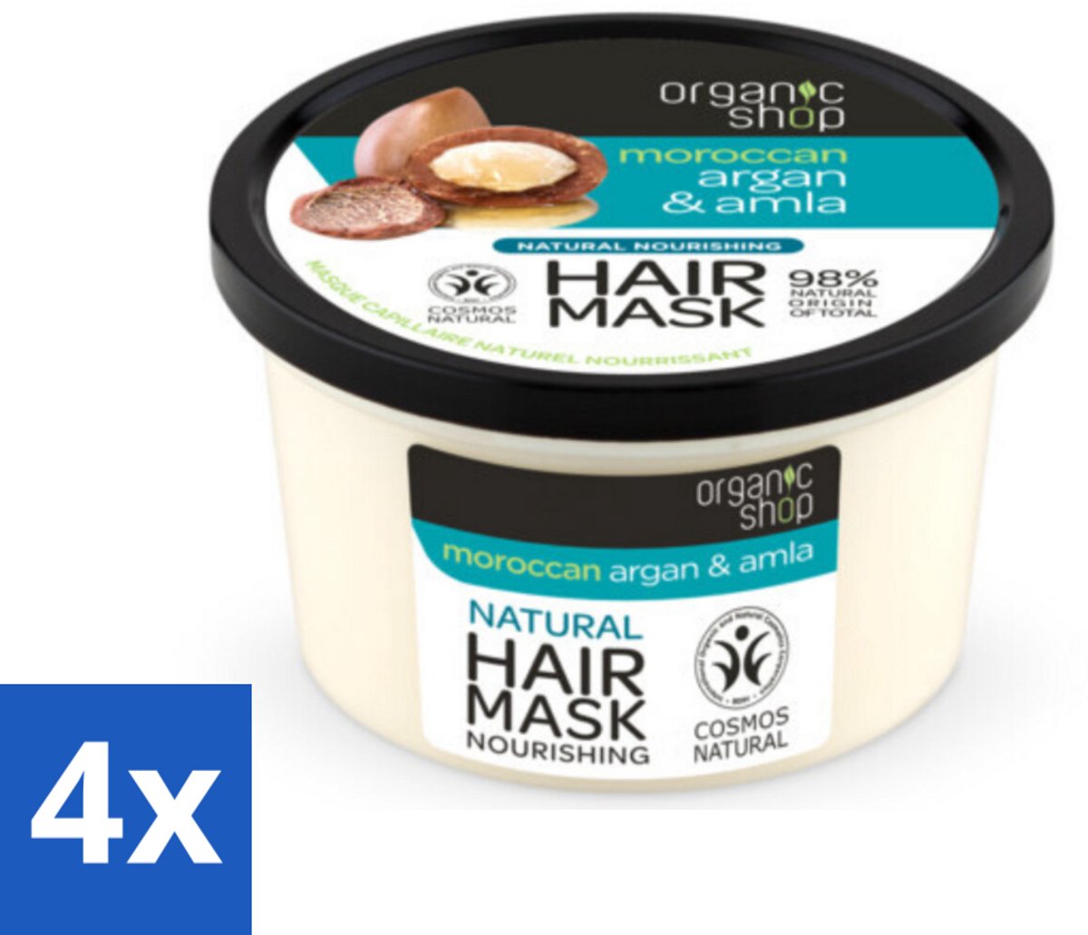 4 x Organic Shop - Haarmasker Argan & Amla - Herstellend en Verzorgend - 250 ml - Haar Masker Argan - Haarmasker Amla - Herstellend Haarmasker - Verzorgend Haarmasker - Beschadigd Haar