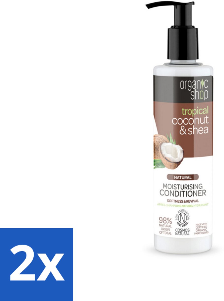 2 x Organic Shop - Coconut & Shea Conditioner - Verzorgend en Voedend - 280 ml - Biologische Conditioner - Kokos & Shea - Hydraterende Conditioner - Haarverzorging - Droog Haar