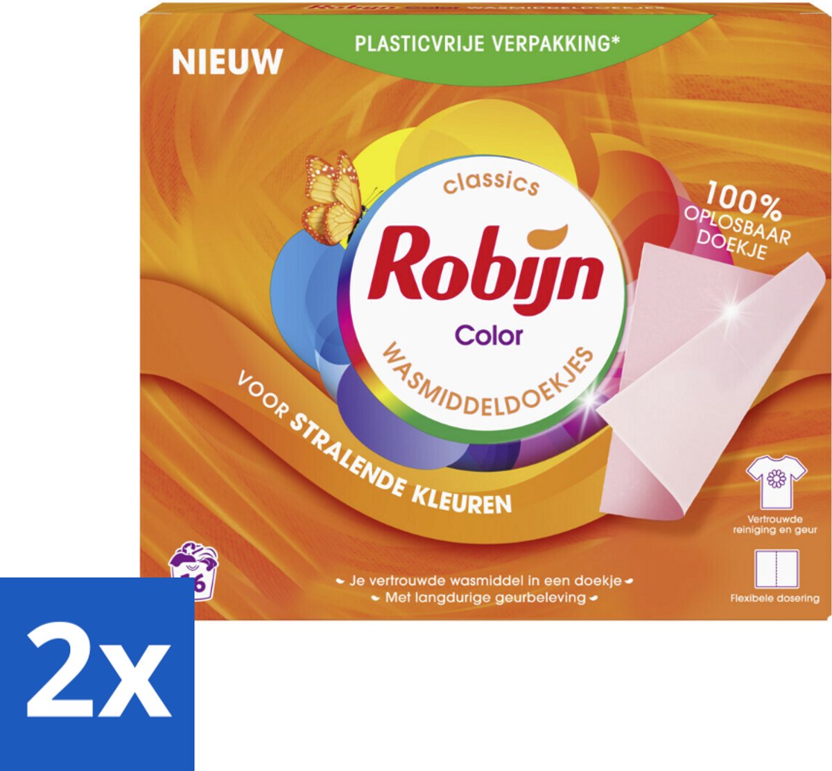 2 x Robijn Classics - Color - Wasmiddeldoekjes - 16 Wasstrips - Wasmiddel - Wasstrips - Kleurwas - Wasverzorging - Wasmiddelen
