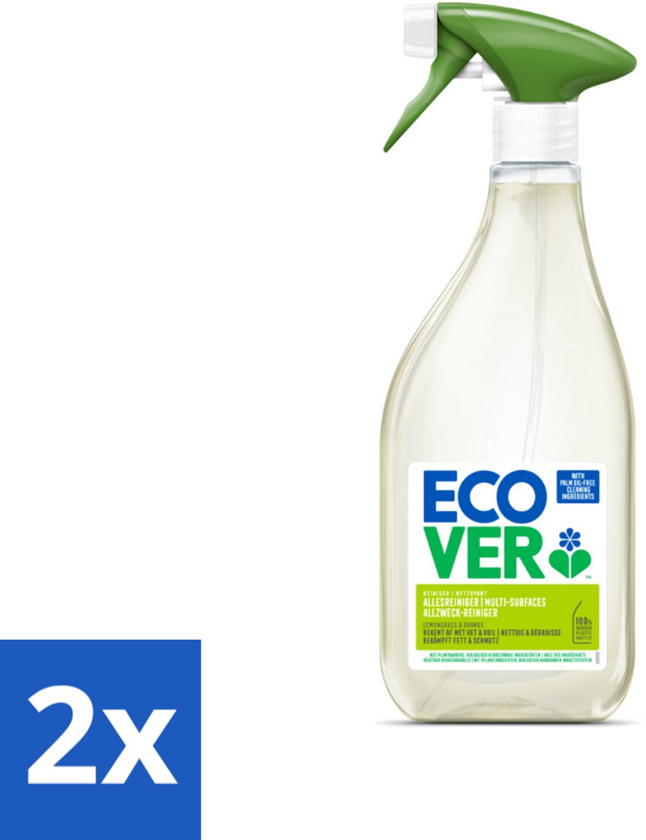 2 x Ecover - Allesreiniger Spray - Citroengras & Sinaasappel - 500 ml - Allesreiniger - Schoonmaakspray - Citrusgeur - Biologisch Afbreekbaar - Milieuvriendelijk