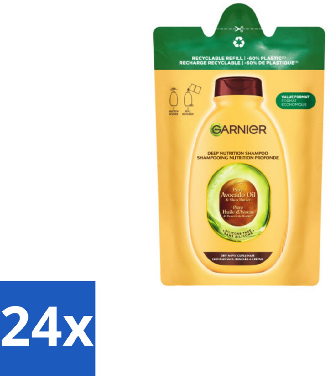 Garnier - Loving Blends - Shampoo Refill - Avocado Olie & Shea Boter - Zeer Droog, Golvend of Krullend Haar - 250 ml - Voordeelverpakking - 24 stuks