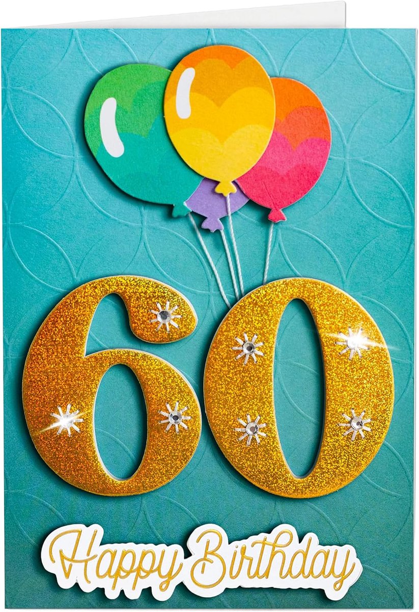 Kaart 3D - Happy Birthday 60 - met envelop en zegelsticker - voor een feestelijke verrassing - ShopVlot