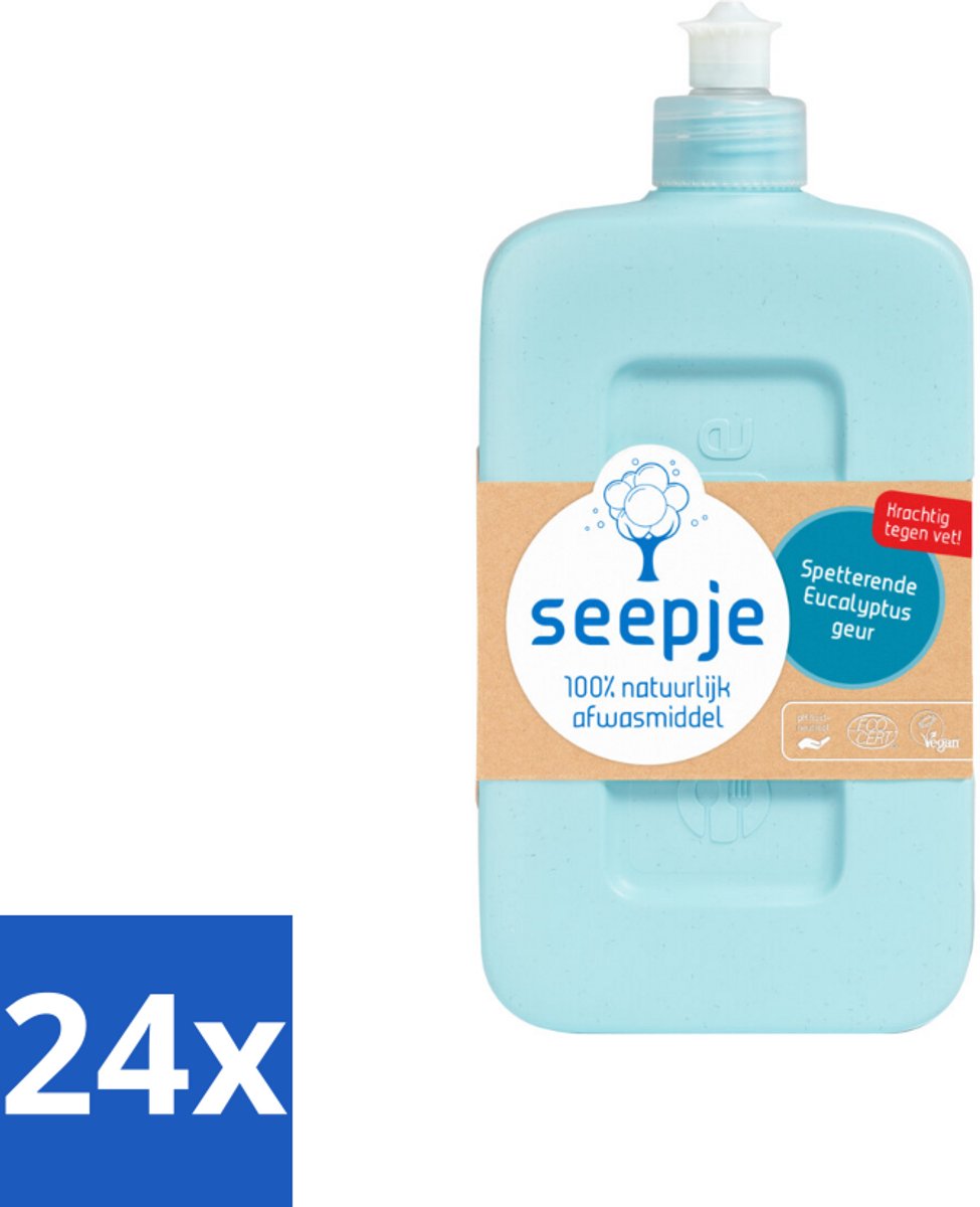 Seepje - Afwasmiddel - Verfrissend & Zacht voor de Handen - Spetterende Eucalyptus - 500 ml - Voordeelverpakking - 24 stuks