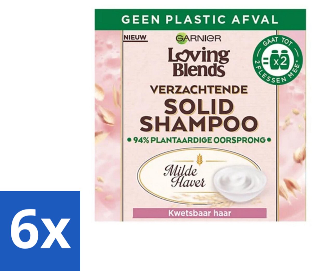 6 x Garnier - Loving Blends Milde Haver - Solid Shampoo Bar - Kwetsbaar Haar - 60 g - Solid Shampoo - Shampoo Bar - Haarverzorging - Kwetsbaar Haar - Gevoelig Haar