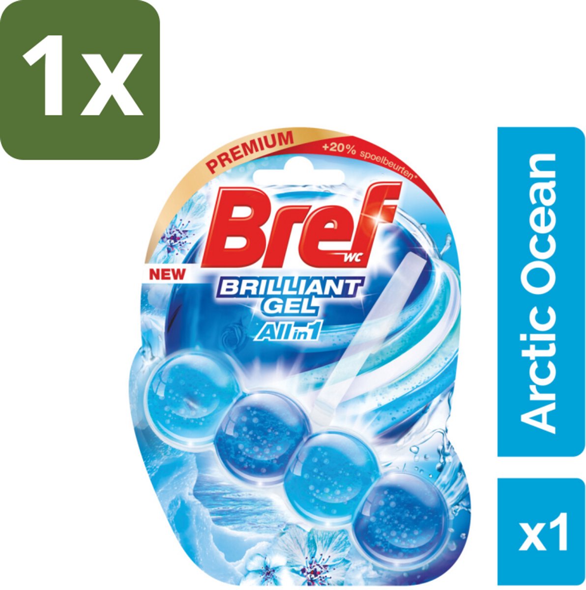 1 x Bref Brilliant Gel Arctic Ocean - Toiletblok - Krachtige Reiniging - Fris Effect - 42 g - Toiletblok - Reiniging - Gel - Fris Effect - Kalkpreventie