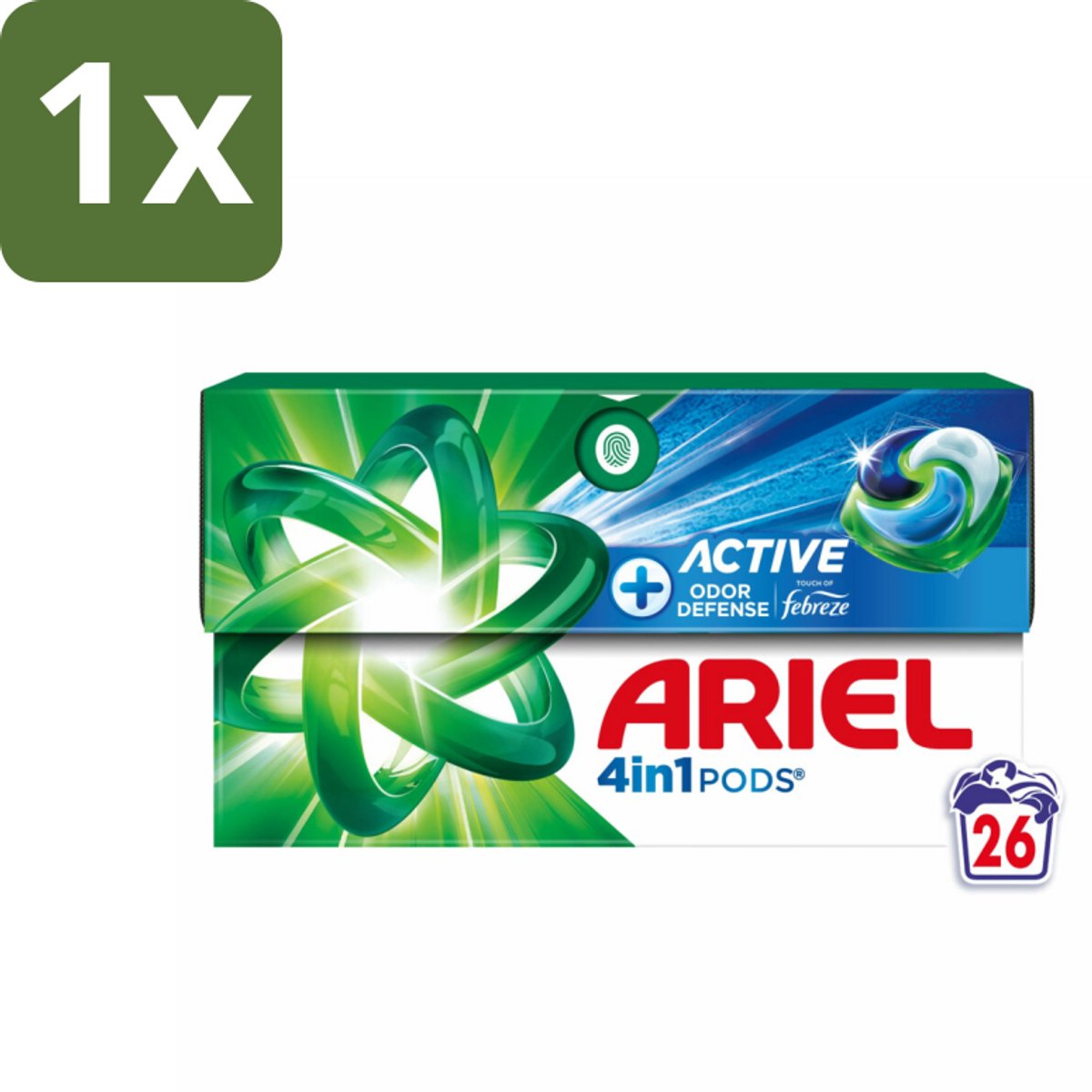 1 x Ariel - 4in1 Wasmiddel Pods - Actieve Geurbestrijding - 26 Pods - Geurbestrijding - Zweetgeuren - Wasmiddel Pods - 4in1 Wasmiddel - Frisheid