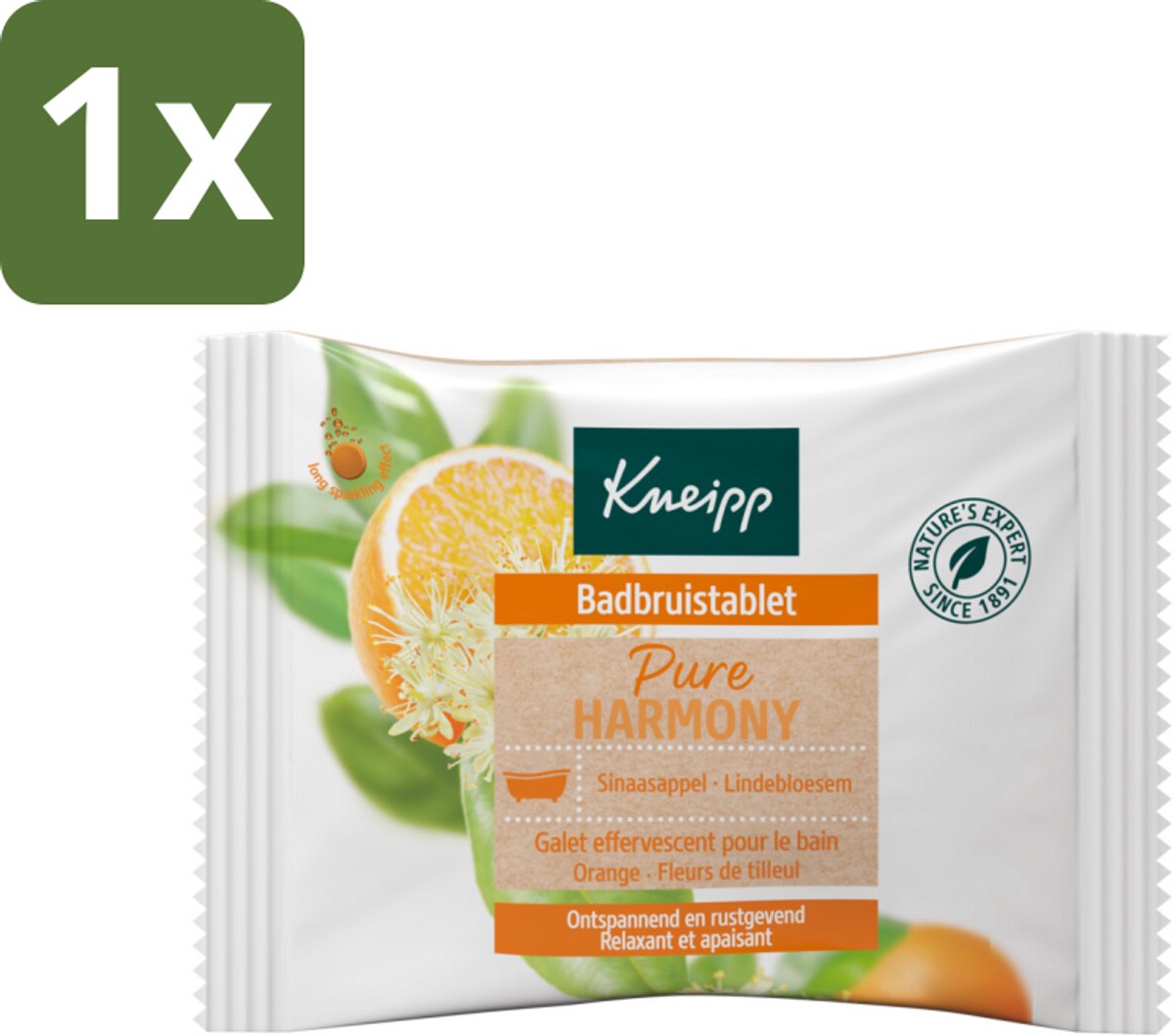 1 x Kneipp - Badbruistablet - Oranje lindebloesem - Badbruistablet - Ontspanning - Harmonie - Stressverlichting - Etherische Oliën