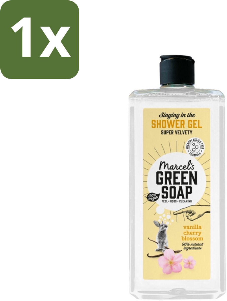 1 x Marcel's Green Soap - Douchegel - Vanille & Kersenbloesem - Verzorgend & zacht - 300 ml - Douchegel - Vanille En Kersenbloesem - Natuurlijke Douchegel - Verzorgende Douchegel - Vegan Douchegel