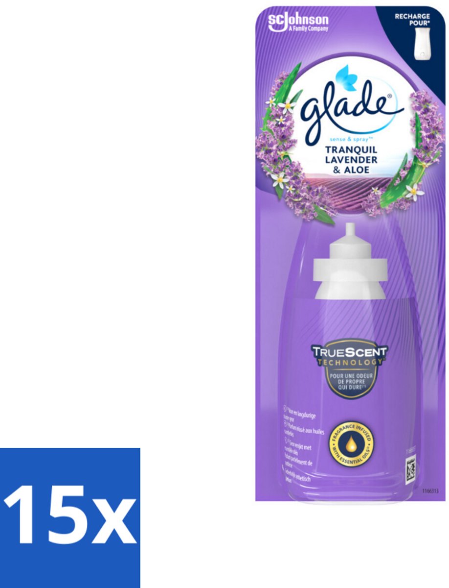 Glade - Sense & Spray Navulling - Tranquil Lavender & Aloë - 18 ml - Bulkverpakking - 15 stuks