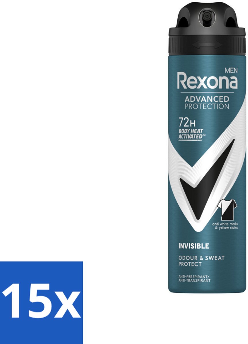 Rexona Men - Deodorant Spray - Advanced Protection Invisible - Langdurige Frisheid - 150 ml - Bulkverpakking - 15 stuks
