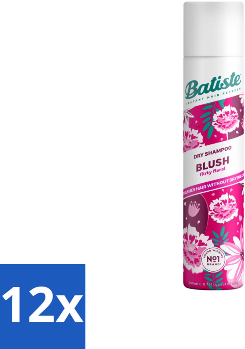 12 x Batiste - Blush - Droogshampoo - Bloemige Geur - Frist Op en Geeft Textuur - 200ml - Droogshampoo - Haarverfrissend - Volume - Textuur - Bloemengeur
