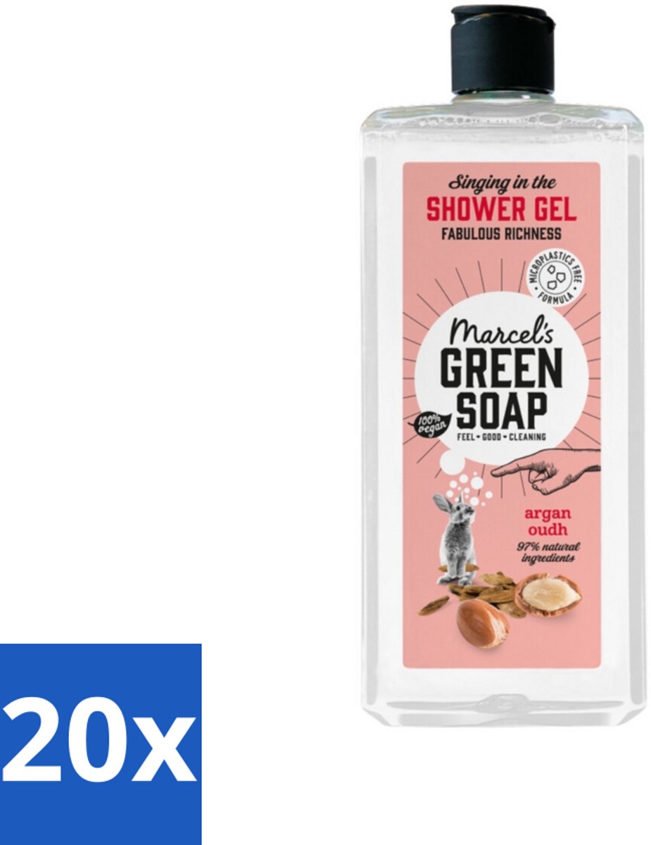 Marcel's Green Soap - Douchegel - Argan & Oudh - Verzorgend & zacht - 300 ml - Bulkverpakking - 20 stuks