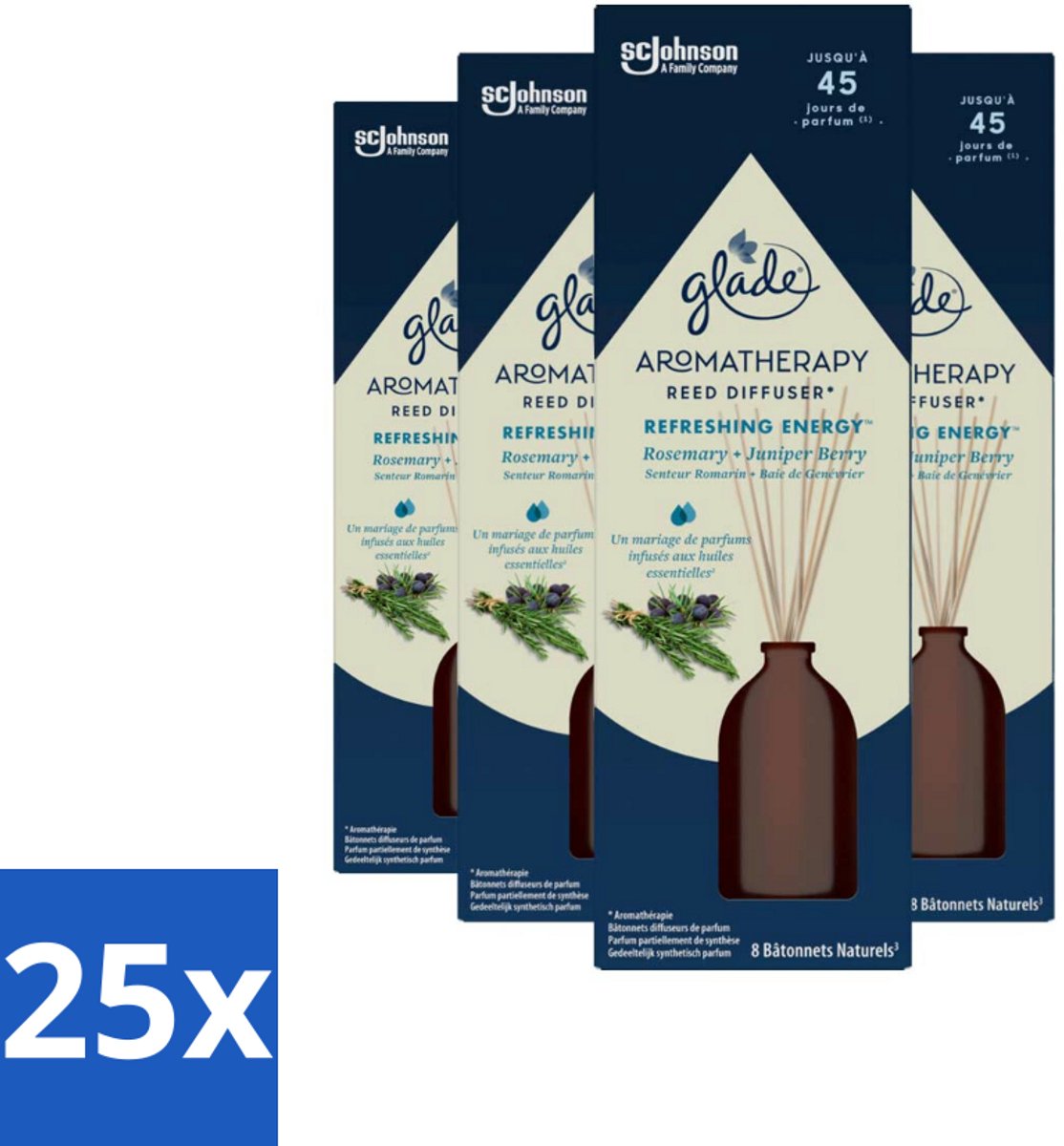 Glade - Geurstokjes Verfrissende Energie - Aromatherapie Geurverspreiding - 80 ml - Bulkverpakking - 25 stuks