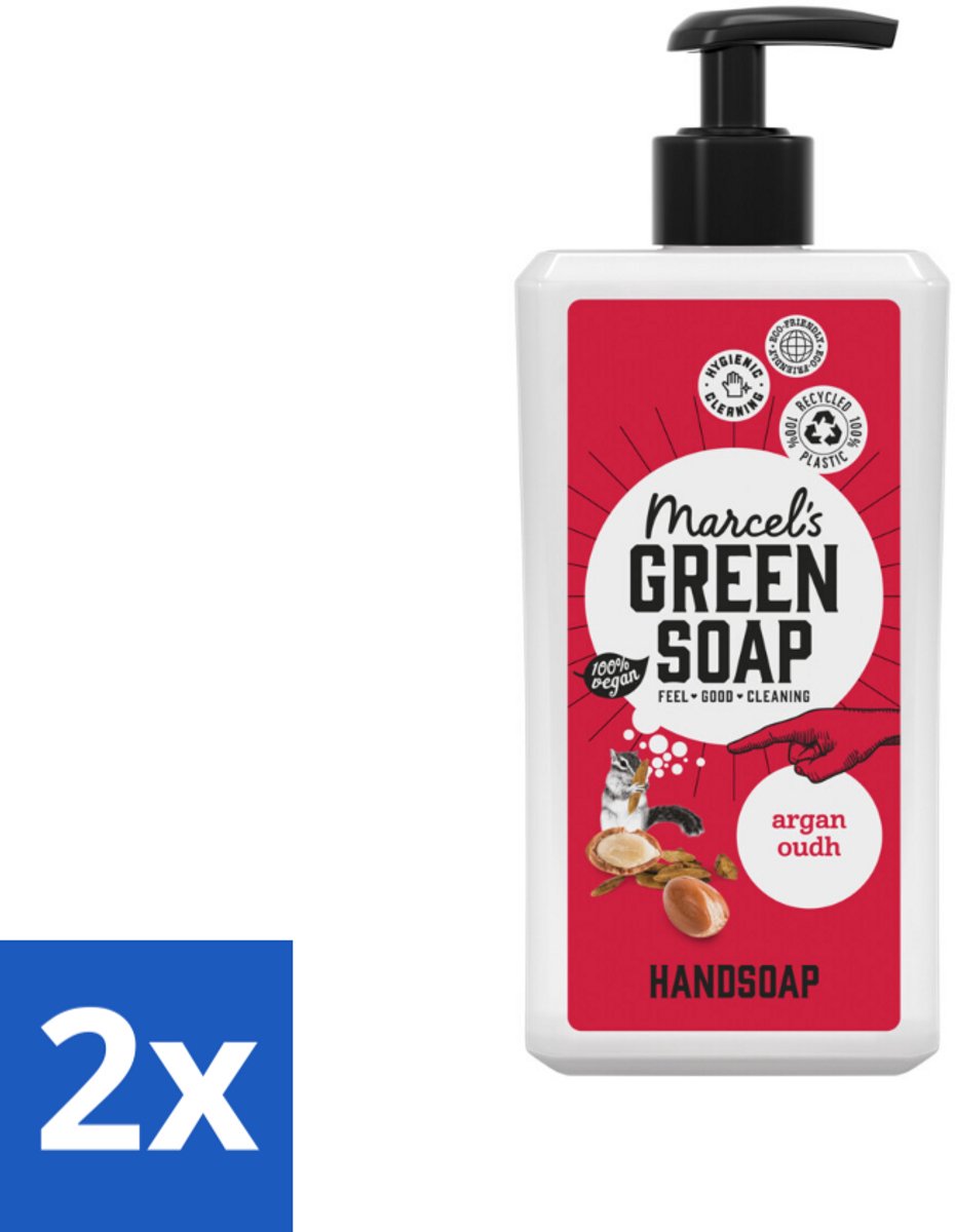 2 x Marcel's Green Soap - Handzeep Argan & Oudh - Plantaardig & duurzaam - 500 ml - Handzeep - Argan - Oudh - Natuurlijke Handzeep - Plantaardige Zeep