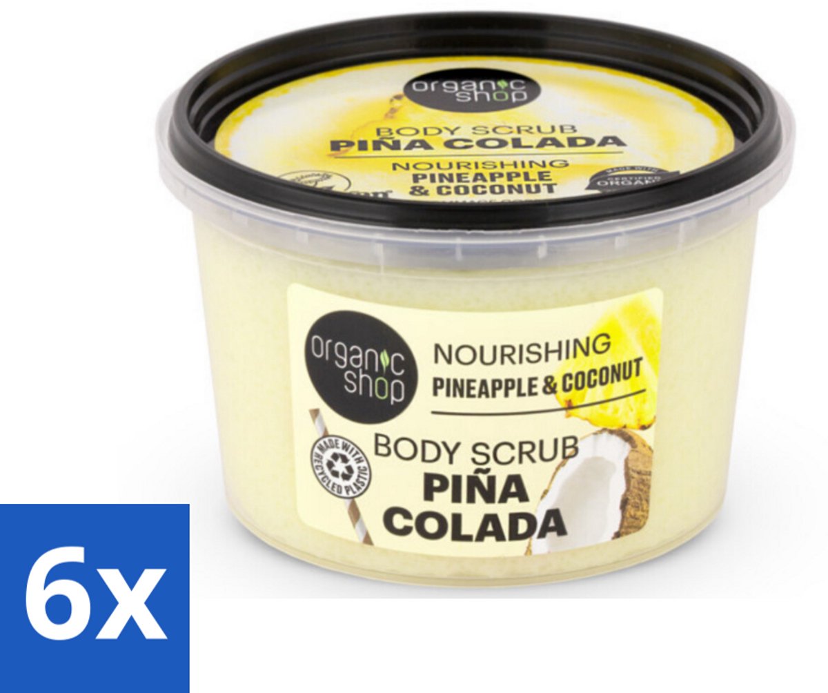 6 x Organic Shop - Body Scrub Pineapple & Coconut - Verfrissend en Voedend - 250 ml - Ananas Scrub - Kokos Scrub - Lichaams Scrub - Exfoliatie Scrub - Natuurlijke Scrub