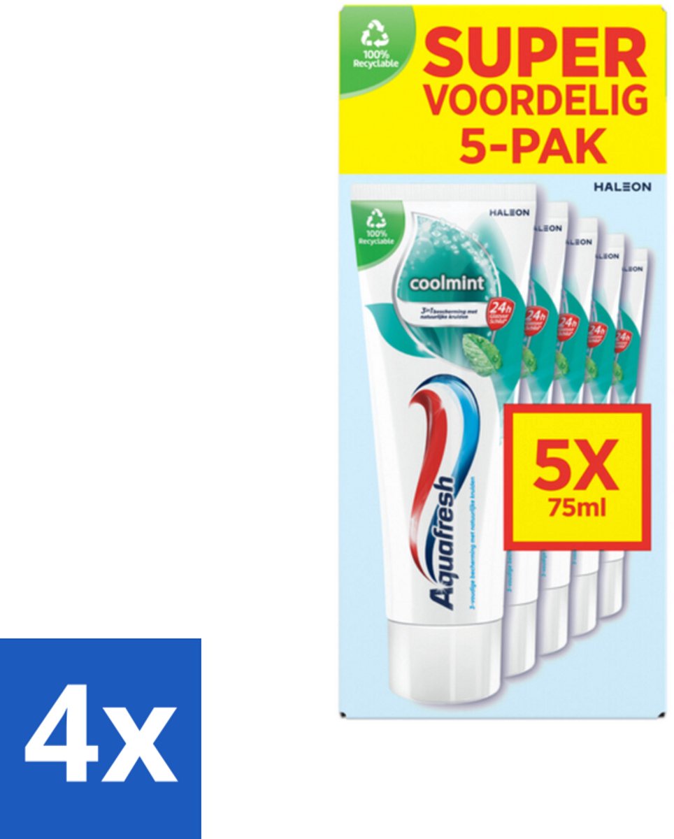 4 x Aquafresh Tandpasta Coolmint - Fris en Beschermend - Voordeelverpakking - 5 tubes - Tandpasta - Tandenpoetsen - Frisse Adem - Gaatjes Bescherming - Fluoride