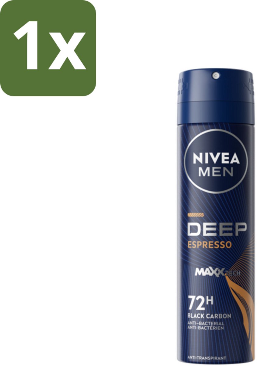 1 x NIVEA MEN - Deodorant Spray - Deep Espresso - 150 ml - Anti-transpirant Spray - 72 Uur Bescherming - Espresso Geur - Huidbescherming - Mannelijke Geur