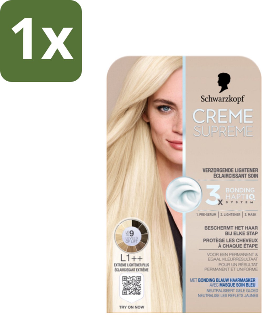 1 x Schwarzkopf - Haarkleuring - Creme Supreme L1++ - Extreme Lightener Plus - 245g - Haarkleuring - Permanent - Crème - Lichte Haar - Blond