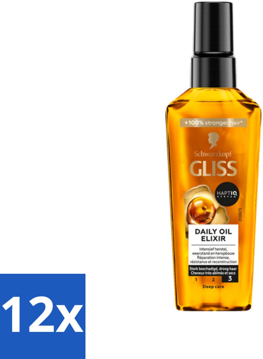 12 x Gliss - Hair Repair - Oil Elixer - Ultiem Haarherstel en Glans - Haar Herstel - Haarolie - Beschadigd Haar - Droog Haar - Glans